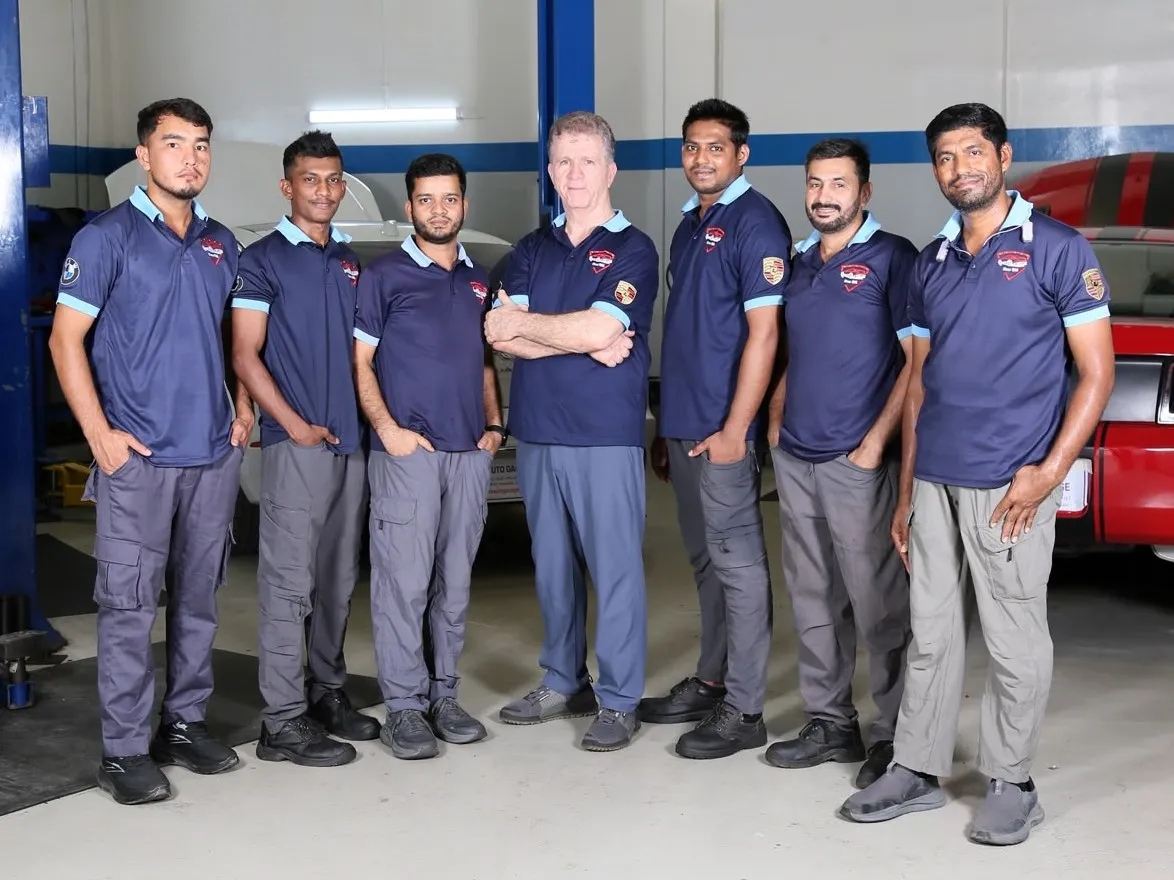 The Missak Auto Garage team at the workshop in Mussafah, Abu Dhabi